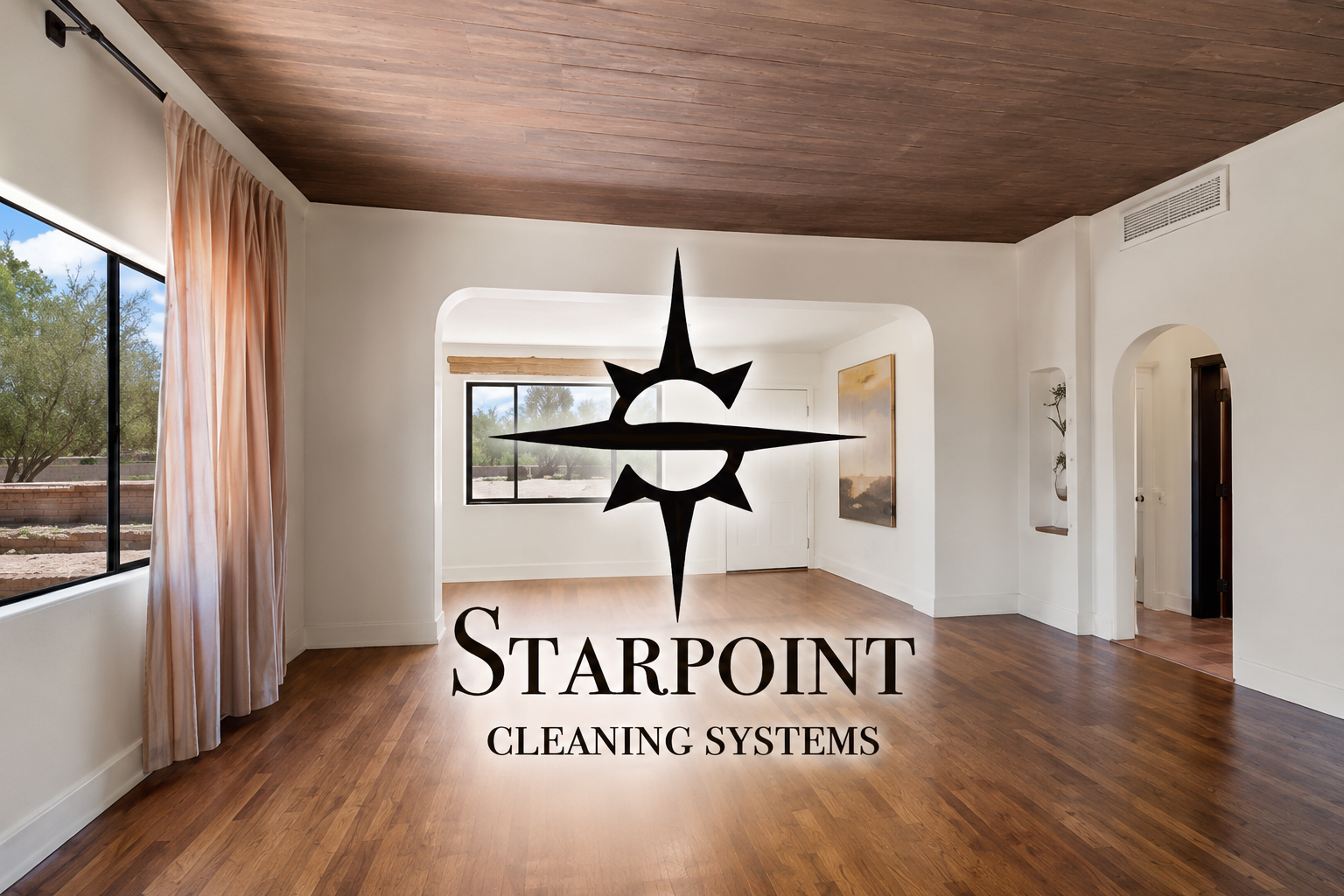 business logo over clean room